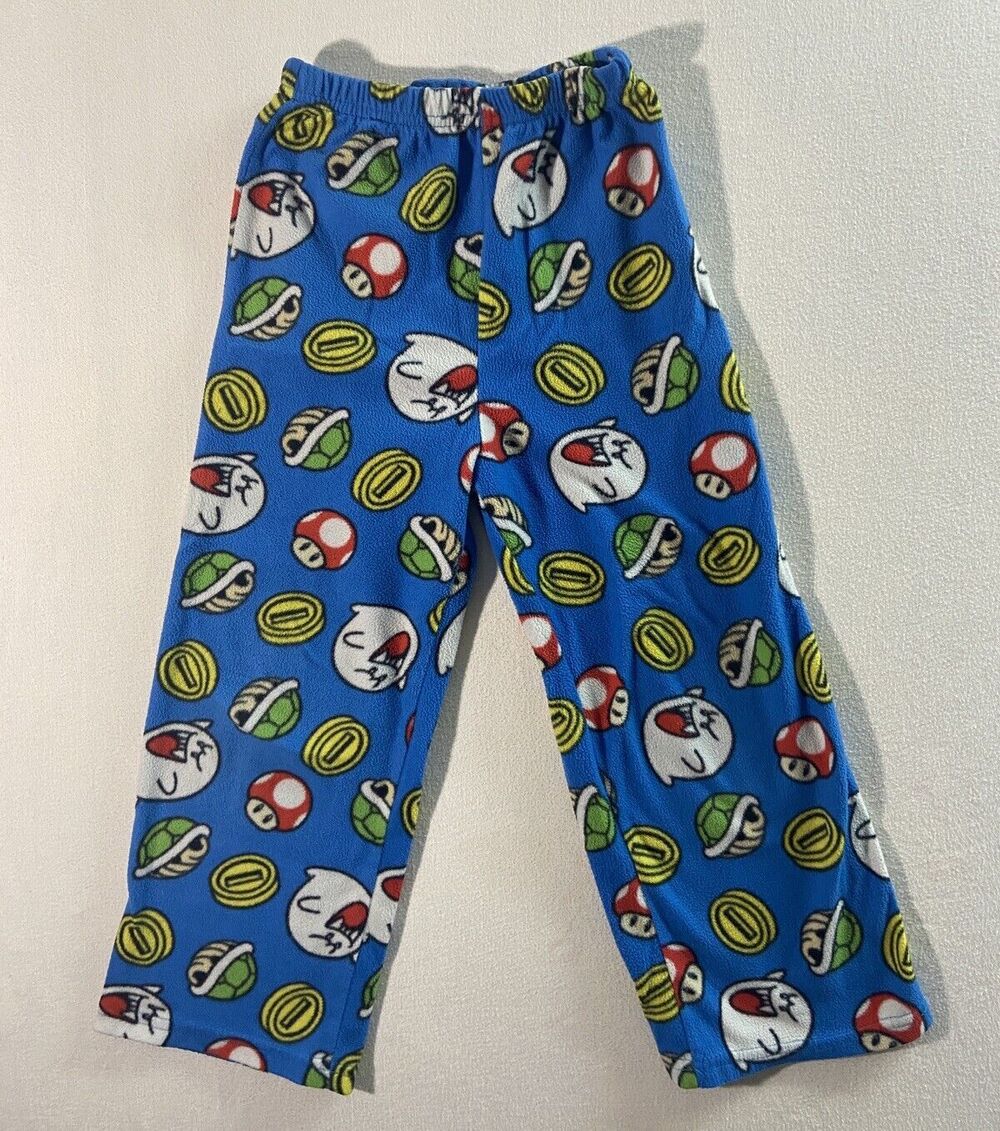 Super Mario Cart Pajama Pants Boys Size 6 Blue  Graphic Print Ghost Turtle Mush
